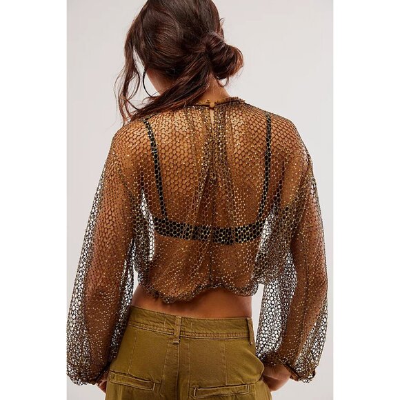 Free People Gold Sheer Blouse - Picture 4 of 10